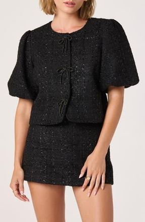 ASTR the Label Puff Sleeve Tweed Jacket in Black at Nordstrom Rack, Size X-Large