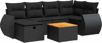 vidaXL Set De Sof&aacute;s De Jard&iacute;n 7 Pzas Con Cojines Rat&aacute;n Sint&eacute;tico Negro Vidaxl