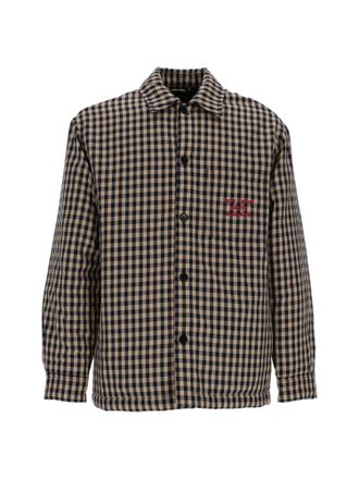 Dr&ocirc;le de Monsieur Beige Check Slogan Overshirt