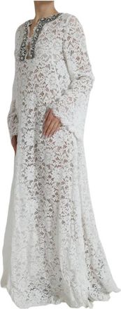 Dolce & Gabbana Kristalversierde witte Maxi Jurk - Dames - Avondkleed - Wit - M - Katoen - Kleedjes