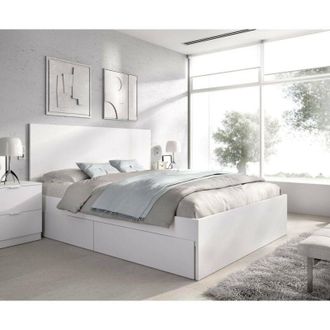 Dmora Cama Doble Corchia, Sommier Para Dormitorio, Estructura De Cama Por Habitaci&oacute;n, Estructura Del Sostenedor Del Colch&oacute;n, 269x205 H100 Cm, Blanco Y Roble