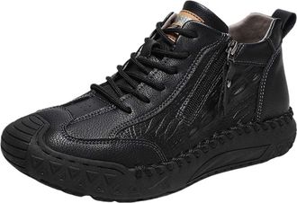 Generic Mens Casual Leather Chukka Boots - Lightweight Slip-On Loafers with Side Zipper for Driving and Walking(Black,13-13.5)