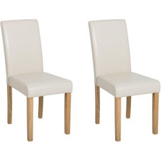 Beliani Conjunto De 2 Sillas De Comedor En Piel Sint&eacute;tica Beige Con Patas De Madera Broadway