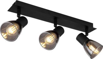 Globo Lighting Foco De Techo Bar, Pantalla De Cristal Ahumado Negro Mate, 3 Bombillas E14