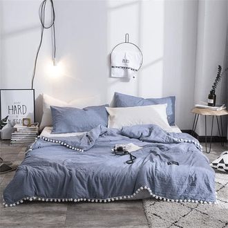 OEM Colcha De Verano De Seersucker De 200x230 Cm, Azul, Reversible, Lisa, De Microfibra Suave, Con Estampado Sencillo