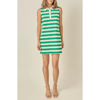 English Factory Striped Sleeveless Knit Minidress in Green/white Stripe at Nordstrom, Size X-Large