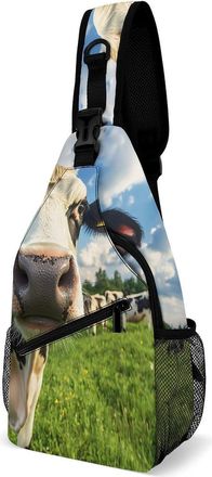 Generic Cow Farmhouse Mens Crossbody Chest Sling Bag for Travel Hiking Lightweight Shoulder Bags with Small Side