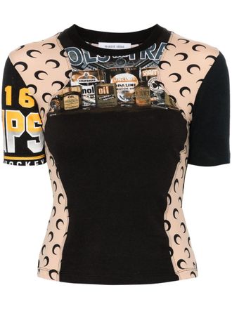 Marine Serre T-shirt Regenerated con design patchwork - Nero
