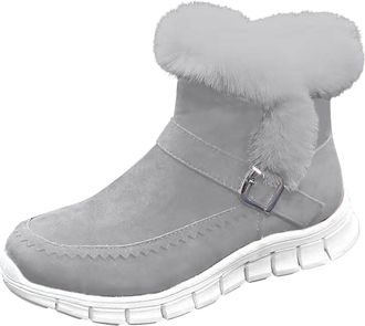 Generic Winter Ankle Boots for Women Warm Casual Snow Booties Solid Color Faux Fur Lined Comfortable Classic Walking Boots Non-Slip Walking Flats