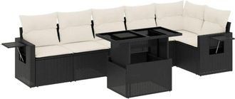 vidaXL Set De Sof&aacute;s De Jard&iacute;n 7 Pzas Con Cojines Rat&aacute;n Sint&eacute;tico Negro Vidaxl