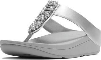 FitFlop Fitflop Fino Toe-Post Polyurethane Womens Silver Sandals Pu - Size UK 5