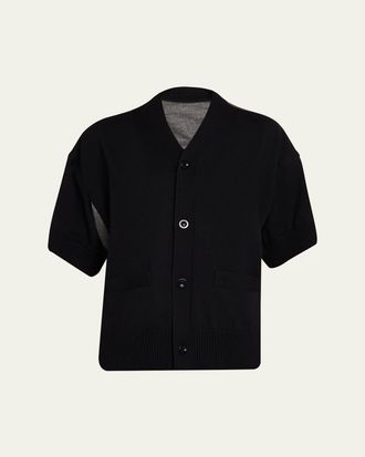 sacai Mixed-Media V-Neck Cardigan