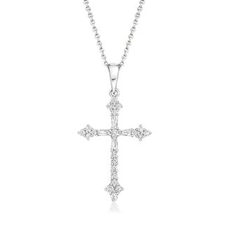 Ross-Simons Diamond Gothic Cross Pendant Necklace in 14kt White Gold