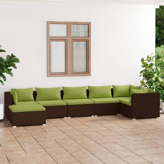 vidaXL Set Muebles De Jard&iacute;n 7 Piezas Y Cojines Rat&aacute;n Sint&eacute;tico Marr&oacute;n Vidaxl