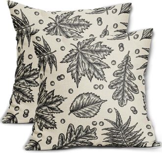 OEM Fundas De Almohada De Oto&ntilde;o De 45 X 45 Cm, Juego De 2 Piezas, Estampado De Calabazas Negras De Oto&ntilde;o/acci&oacute;n De Gracias, Fundas De Coj&iacute;n De Lino Estilo