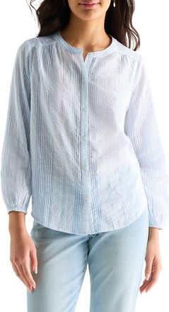 Lucky Brand Stripe Long Sleeve Seersucker Button-Up Shirt in Blue Multi Stripe at Nordstrom Rack, Size X-Small