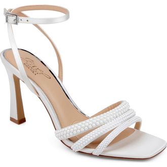 Badgley Mischka Zimal Ankle Strap Sandal in Ivory Satin at Nordstrom, Size 9.5