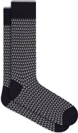 Bugatchi Check Mercerized Cotton Blend Dress Socks in Black at Nordstrom