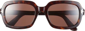 Tom Ford Lana 53mm Rectangular Sunglasses in Shiny Classic Dark Havana /t/Logo /Brown Lens at Nordstrom