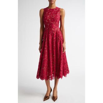 Michael Kors Floral Lace Sleeveless Fit & Flare Midi Dress in Raspberry at Nordstrom, Size 4
