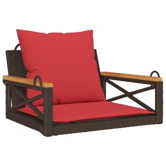 vidaXL Banco Columpio Con Cojines Rat&aacute;n Sint&eacute;tico Marr&oacute;n 63x62x40 Cm Vidaxl