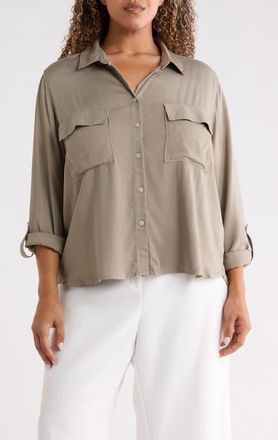 Beach Lunch Lounge Felicity Button-Up Shirt in Olivine at Nordstrom, Size 1X