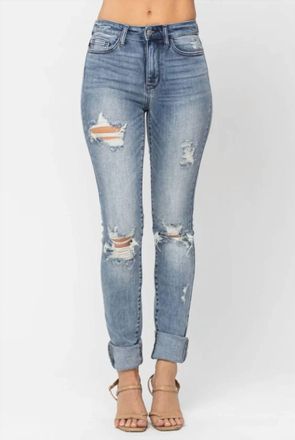 Judy Blue Womens Susannah High Waist Tall Heavy Destroyed Skinny Jeans In Blue