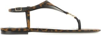 Saint Laurent Flat Sandals, female, Brown, Size: 7 1/2 US Cassandra Logo Sandals