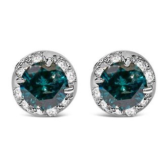 House of Brilliance 14K White Gold 1/2 cttw White and Treated Blue Round Diamond Earrings at Nordstrom
