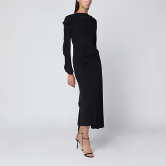 Victoria Beckham Abito midi nero in jersey drappeggiato