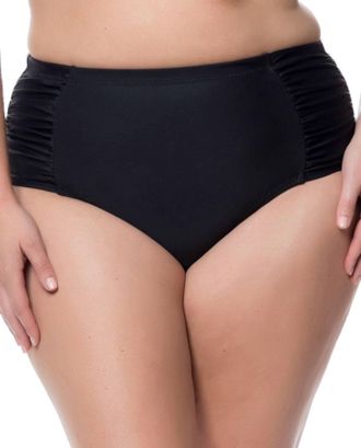 Jessica Simpson Side Shirred High Waisted Bikini Bottom - Plus In Black