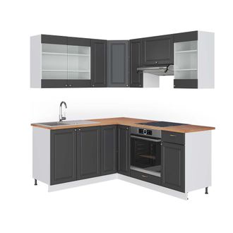 Vicco Cocina Esquinera Fame-line, Antracita-oro/blanco, 160 X 190 Cm, Et Roble