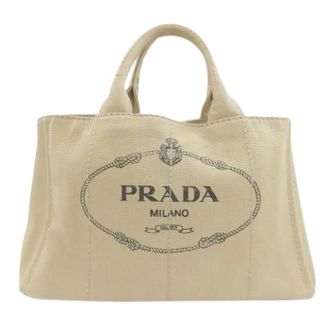 Prada Pre-owned Tote Bags, female, Beige, Size: ONE SIZE Pre-owned Canvas Tote Bag