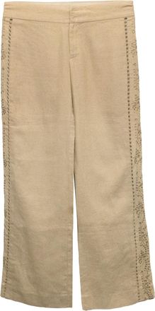 Rebecca Taylor Camel Linen Trousers with Floral Sides Size XS