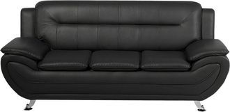 Beliani Sof&aacute; 3 Plazas Tapizado En Piel Sint&eacute;tica Negra Con Coj&iacute;n Reposabrazos Estilo Moderno Leira