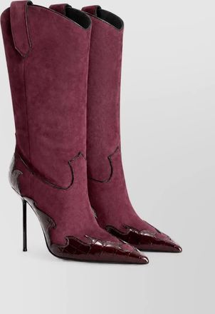PARIS TEXAS suede cutout embroidered mid-calf boots