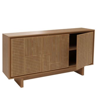 Hhg Hhg - Nunca Usado] Aparador 915, Armario Alto, 3 Puertas, Compartimentos De Almacenamiento, Melamina 86 X 160 X 40 Cm, Olmo Natural