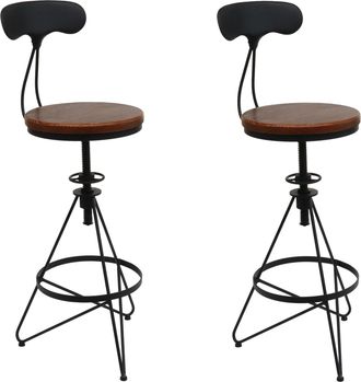 Hhg Hhg - Nunca Usado] Lote De 2 Taburetes De Bar 964, Taburete De Bar, Reposapi&eacute;s Giratorio Regulable En Altura, Metal Industrial Madera, Marr&oacute;n, Estruct