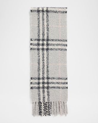 Burberry Mens Check Wool Boucl&eacute; Scarf