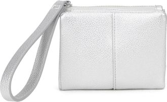 Generic Womens Faux Leather Wristlet Pouch, Zip Top Clutch with Wrist Strap, Textured Grain (Silver)