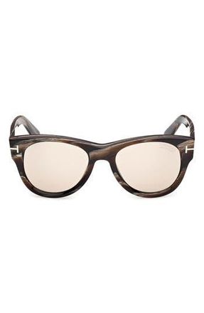 Tom Ford 52mm Round Photochromic Sunglasses in Coloured Horn /Brown at Nordstrom Rack