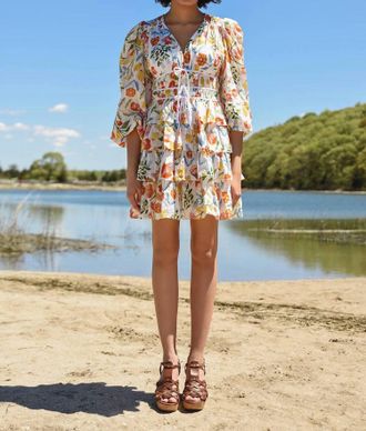 Jessie Zhao Flower Land Cotton Viscose Voile Mini Dress In Beige