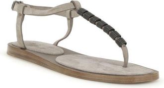 Brunello Cucinelli Womens Beige Calf Leather Bos Taurus Flat Sandals
