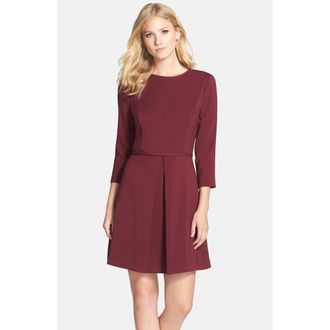 Eliza J Pleated Crepe Fit & Flare Dress in Oxblood at Nordstrom Rack, Size 10