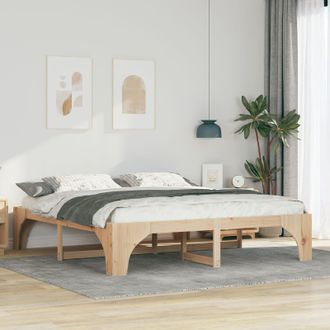 Berkfield Home Floor Bed Frame with Storage Brown 200 x 200 cm Solid pine wood