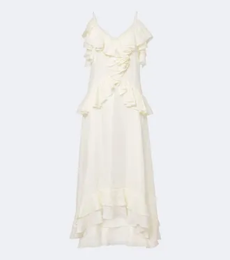 Xu Zhi Ruffled lace-trimmed silk-blend midi dress