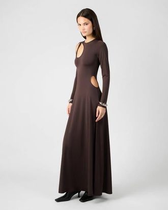 WeWoreWhat Cut Out Long Sleeve Maxi Dress in Dark Brown at Nordstrom, Size Xx-Small