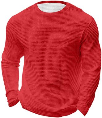 Generic Mens Waffle Jumper Mens T Shirt Pullover Tops Casual Tee Lightweight Basic Shirts Jumper Running Sweatshirts Men Crew Neck Sweatshirt Waffle Long Slee