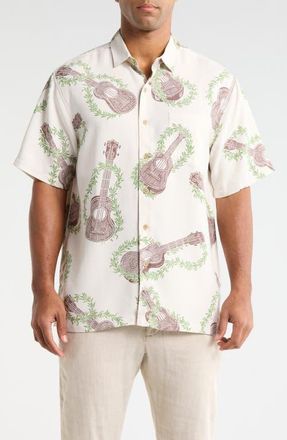 Kahala Ukulele Mele Print Short Sleeve Button-Up Shirt in White at Nordstrom, Size Xx-Large