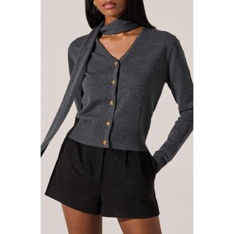 ASTR the Label Glynne Scarf V-Neck Cardigan in Charcoal at Nordstrom Rack, Size Medium